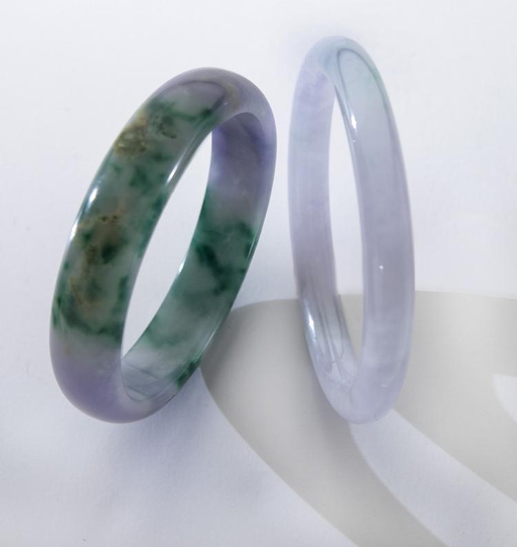 Auction comp thumbnail for (2) Jadeite jade bangle bracelets including: (Dallas Auction Gallery, Lot 165)