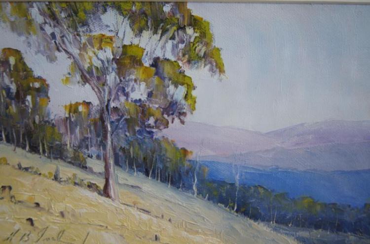howard b ireland brindabella high country oil on canvas board signed 14 5 x 24 5cm · Bargain Hunt Auctions · 2017-04-22 Howard B Ireland comparable auction result: howard b ireland brindabella high country oil on canvas board signed 14 5 x 24 5cm