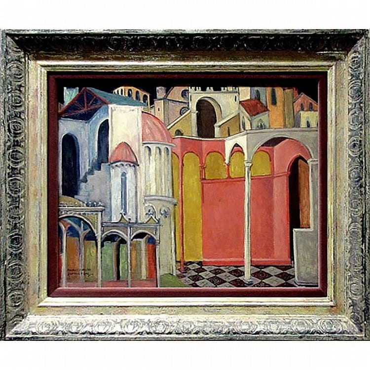 Frances-Anne Arbuckle comparable auction result: frances anne johnston canadian 1910 1987 florentine pattern oil on board signed lower left signed and titled verso and to label 16 x 20 40 6 x 50 8 cm
