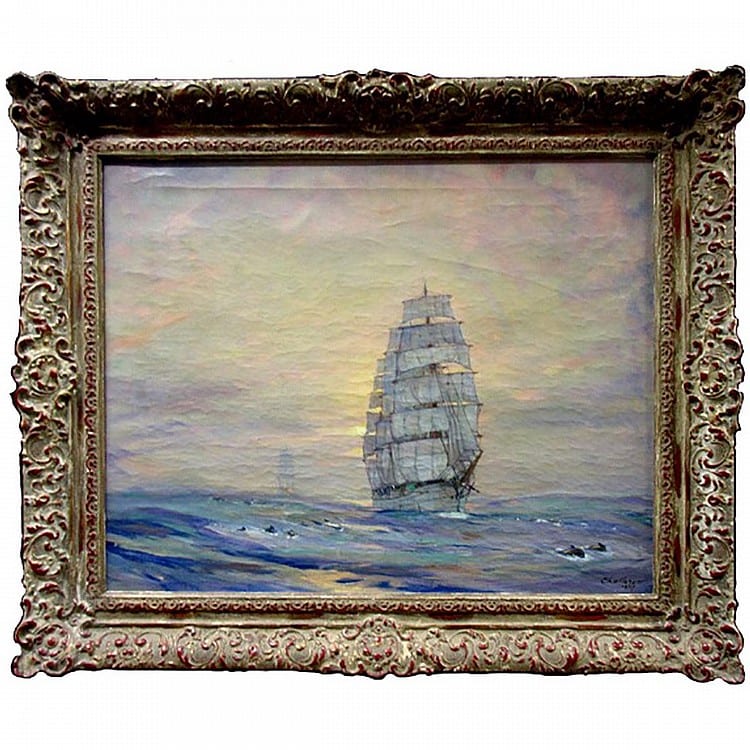 Frederick Sproston Challener comparable auction result: frederick sproston challener canadian 1869 1959 clippers at sunset oil on canvas signed and dated 1937 lower right 22 5 x 28 57 2 x 71 1 cm