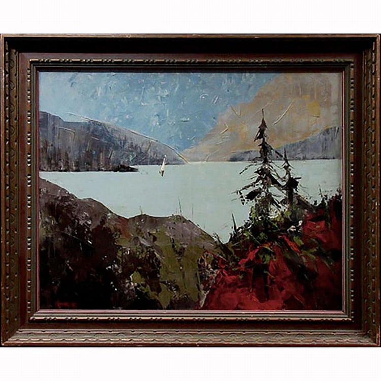 John H. Kinnear comparable auction result: john h kinnear canadian 1920 2003 early morning in vancouver island bay oil on masonite signed lower left titled verso 24 x 30 61 x 76 2 cm