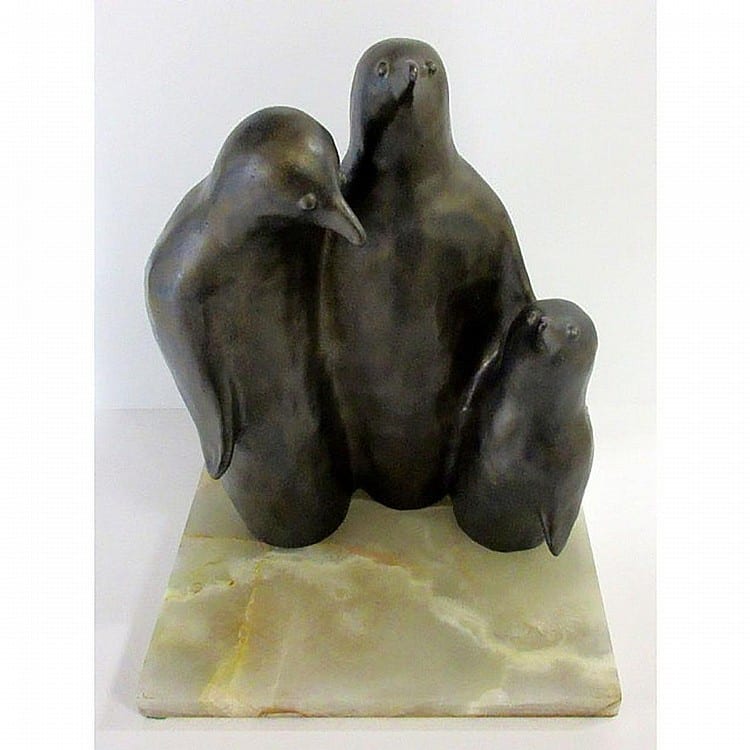 Thomas Kakinuma comparable auction result: thomas kakinuma canadian 1908 1982 penguin family ceramic sculpture 11 5 x 9 x 6 with onyx base 10 x 10 x 3 4