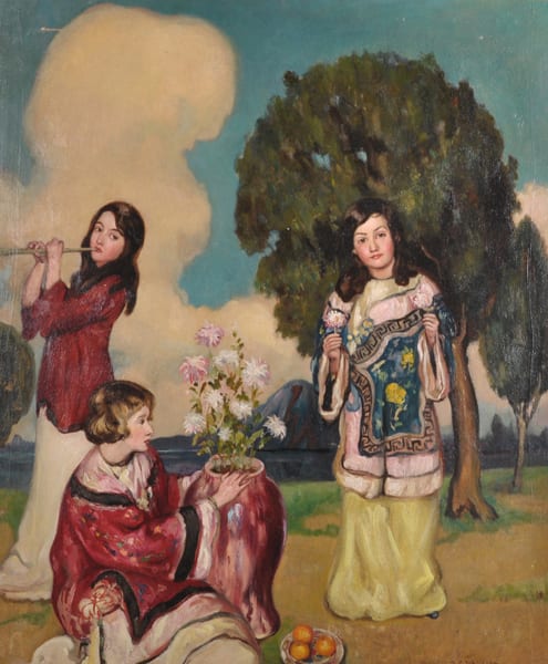 Denys George Wells comparable auction result: denys george wells 1881 1973 british children in a garden wearing japanese costume oil on canvas signed and indistinctly dated 26 30 x 25
