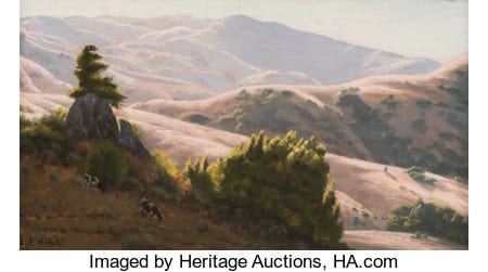 Ludmilla Pilat Welch comparable auction result: ludmilla pilat welch american 1867 1925 cattle grazing in sunlit hills oil on