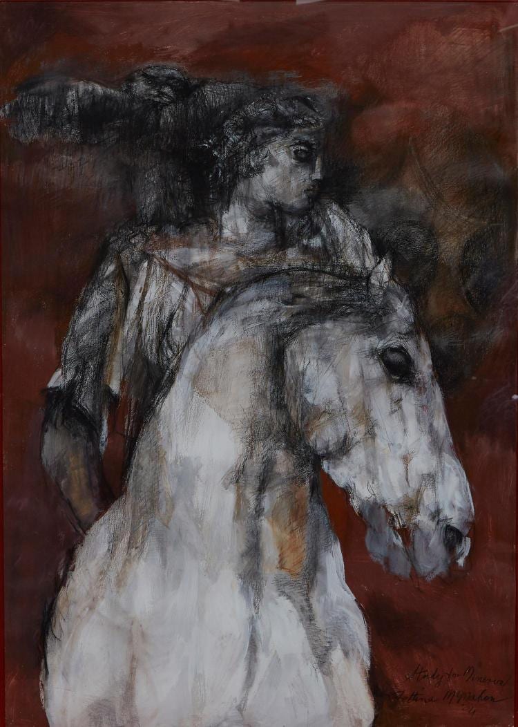 Bettina McMahon comparable auction result: bettina mcmahon born 1930 white horse mixed media on paper