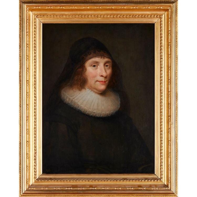 George Jamesone comparable auction result: george jamesone scottish 1589 1590 1644 portrait of lady anne keith half length 61cm x 46cm 24in x 18in