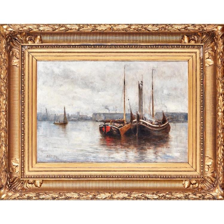 Archibald David Reid comparable auction result: archibald david reid british 1844 1908 sailing barges on a river 35 5cm x 51cm 14in x 20in