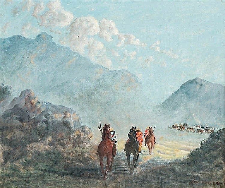 John Koenakeefe Mohl comparable auction result: john koenakeefe mohl blanketmen on horse back near leribe in lesotho