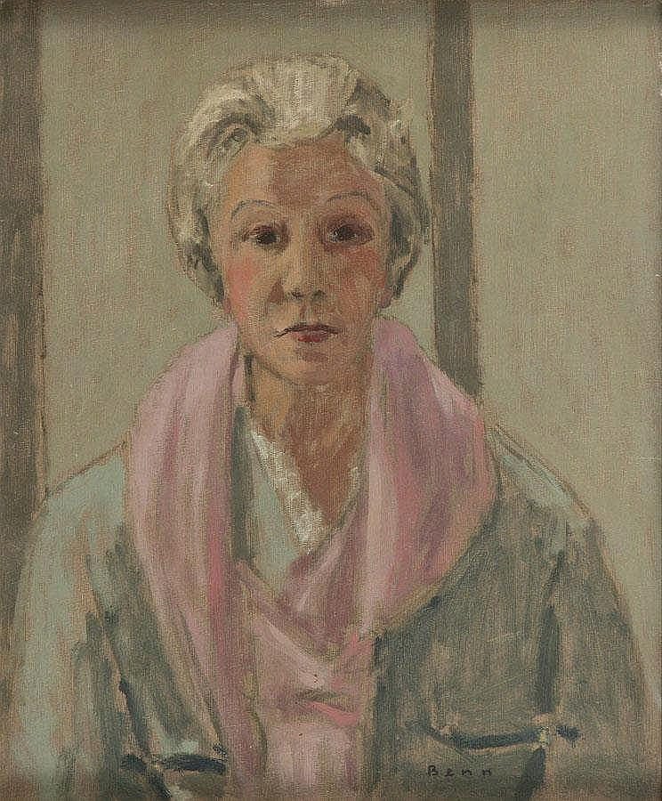 Benn Bencion Rabinowicz comparable auction result: benn bencion rabinowicz 1905 1989 portrait of woman in a pink scarf bernadette minot