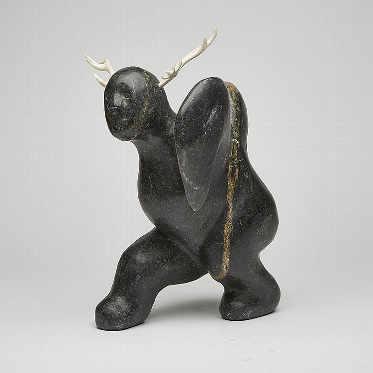 Josiah Nuilaalik comparable auction result: josiah nuilaalik 1928 2005 silent spirit stone antler 12 x 5 x 10 30 5 x 12 7 x 25 4 cm