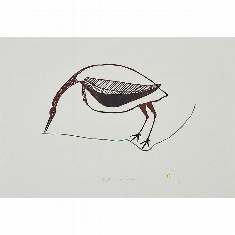 Luke Iksiktaaryuk comparable auction result: luke iksiktaaryuk 1909 1977 crane stonecut unframed 21 75 x 31 55 2 x 78 7 cm