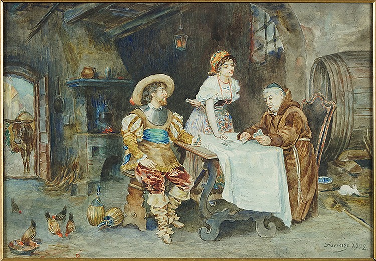 Ettore Ascenzi comparable auction result: ettore ascenzi italian 19th 20th century the card game