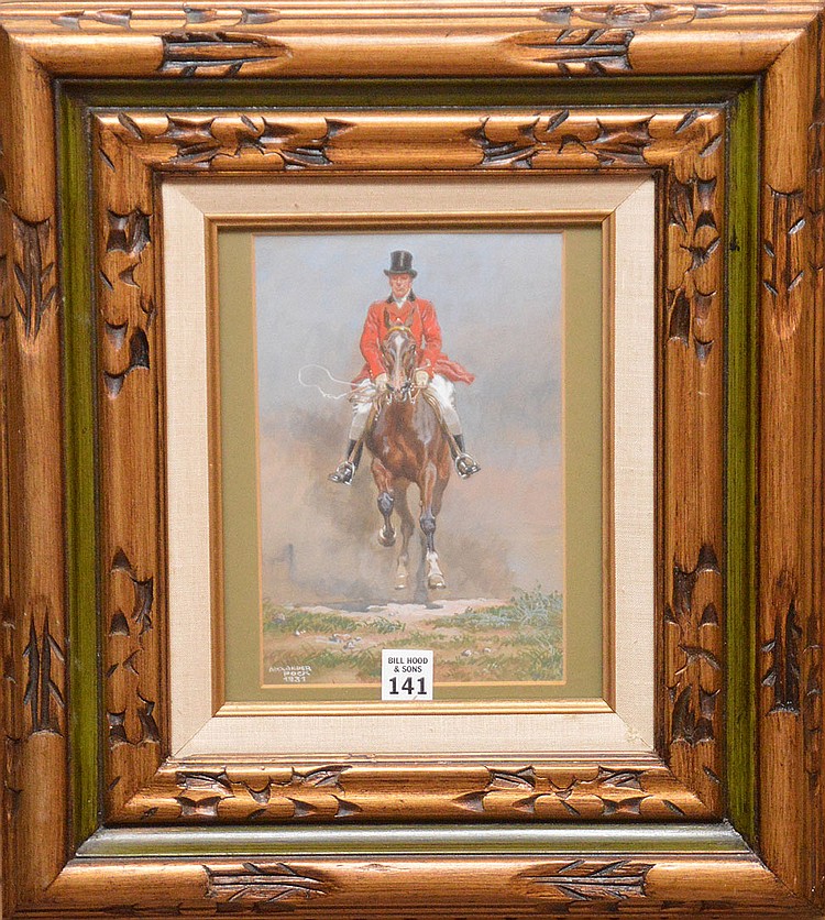 Alexander Pock comparable auction result: alexander pock austrian 1871 1950 mixed media on paper huntsman horse rider sll dated 1931 9in x 6in sight