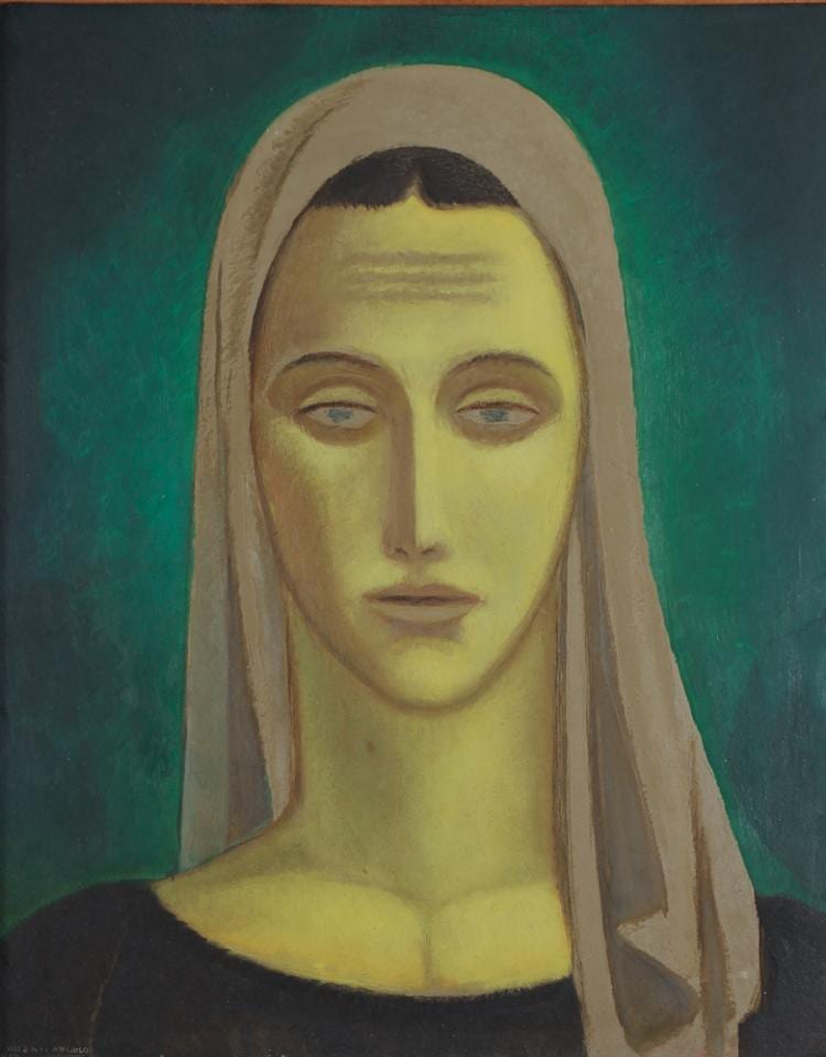 Valenti Angelo comparable auction result: valenti angelo 1940 oil painting visionary woman with veil