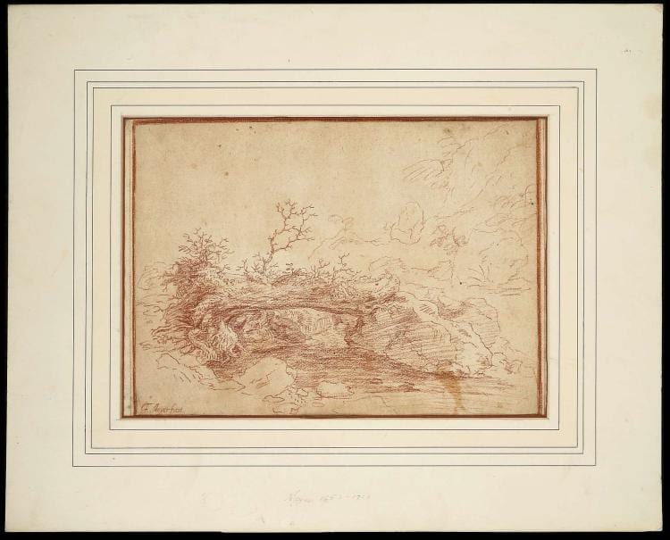 Felix Meyer comparable auction result: felix meyer swiss 1653 1713 fallen tree over a brook red chalk signed lower left 22 x 30 cm in mount unframed