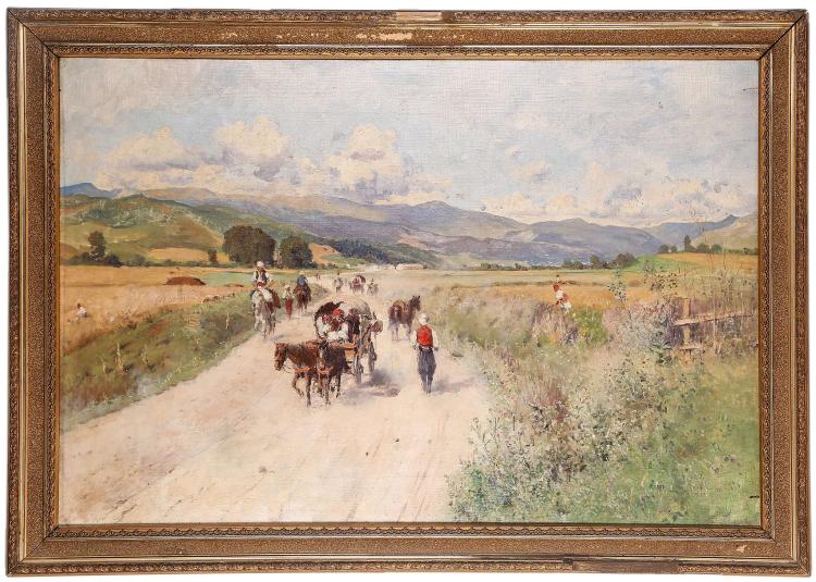 franz ruben 1842 1920 landscape with horse and carts sarajevo oil on canvas 56cm x 84cm framed provenance passini family by descent · Chiswick Auctions · 2017-06-13 Franz Leo Ruben comparable auction result: franz ruben 1842 1920 landscape with horse and carts sarajevo oil on canvas 56cm x 84cm framed provenance passini family by descent