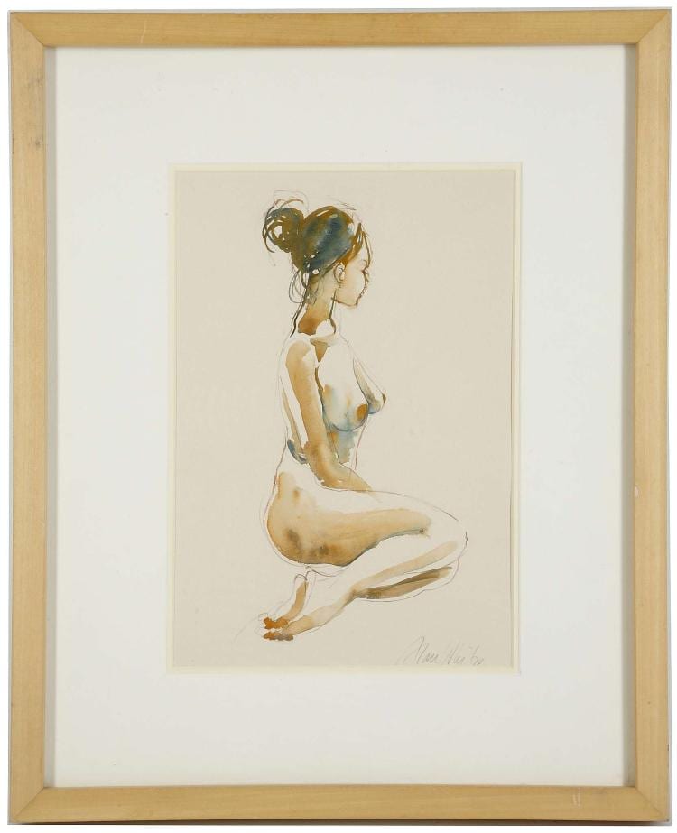 Alan White comparable auction result: alan white b 1935 a female nude seated charcoal and watercolour signed lower right 33 x 23 cm framed may be subject to artist s resale rights