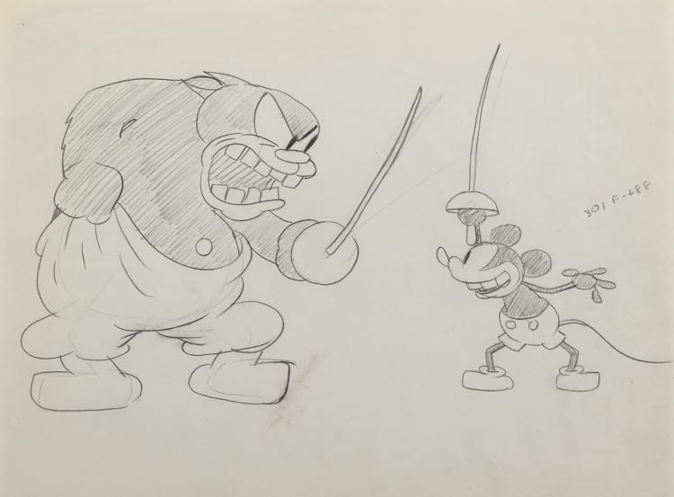 Ub Iwerks comparable auction result: ub iwerks mickey mouse and pete production drawing from galloping gaucho