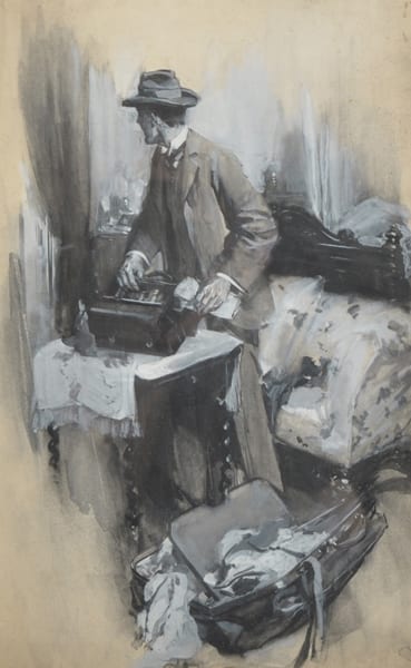 Cyrus Cuneo comparable auction result: cyrus cincinnati cuneo 1879 1916 american british the doctors visit mixed media 11 5 x 7 provenance direct from the artist then by family descent