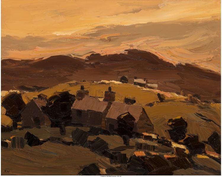 Kyffin Williams comparable auction result: kyffin williams british 1918 2006 sunset over a patagonian valley oil on canv