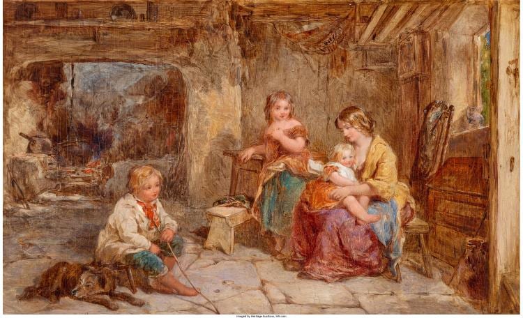 James Curnock comparable auction result: james curnock british 1812 1870 mother and children 1860 oil on panel 8 1 8