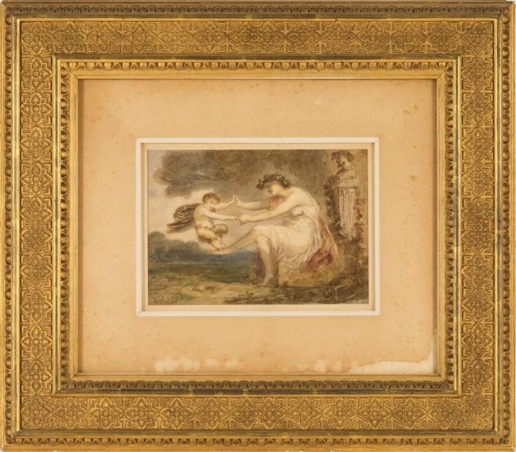 Charles Voillemot comparable auction result: andr charles voillemot french 1823 1893 depicting a mythological goddess and fawn watercolor 7 x 9 5 sight framed 20 x 23
