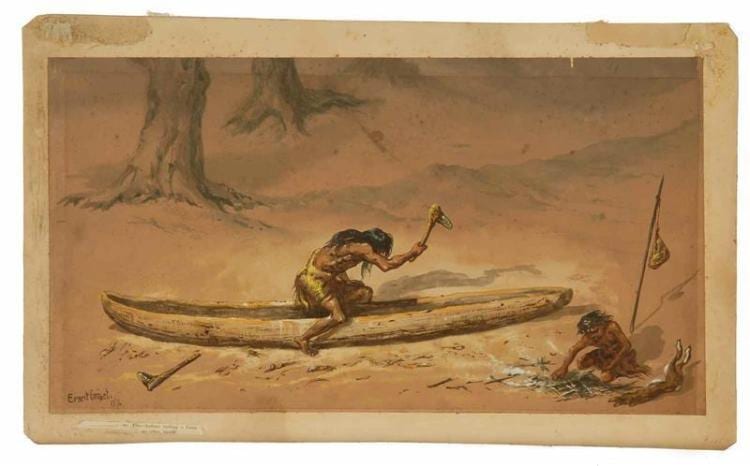 Ernest Henry Griset comparable auction result: ernest griset american 1844 1907 two native americans making a canoe watercolor and gouache on paper 11 x 20 unframed