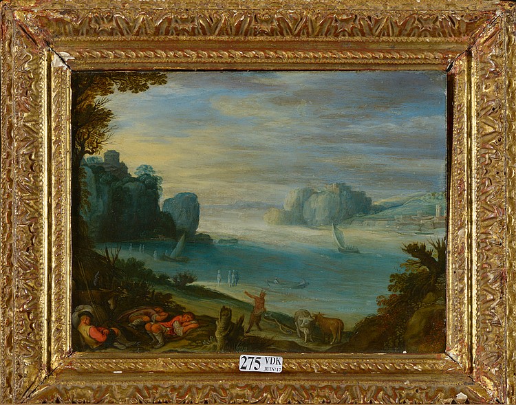 Willem van Nieulandt comparable auction result: huile sur cuivre paysage avec la parabole du bon grain et de l ivraie at