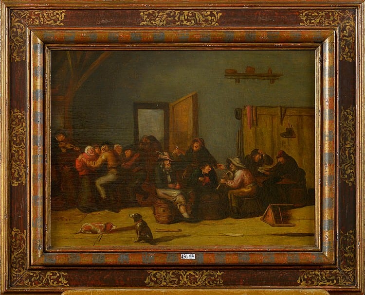 Bartholomeus Molenaer comparable auction result: huile sur panneau de ch ne sc ne de cabaret traces de signature en bas