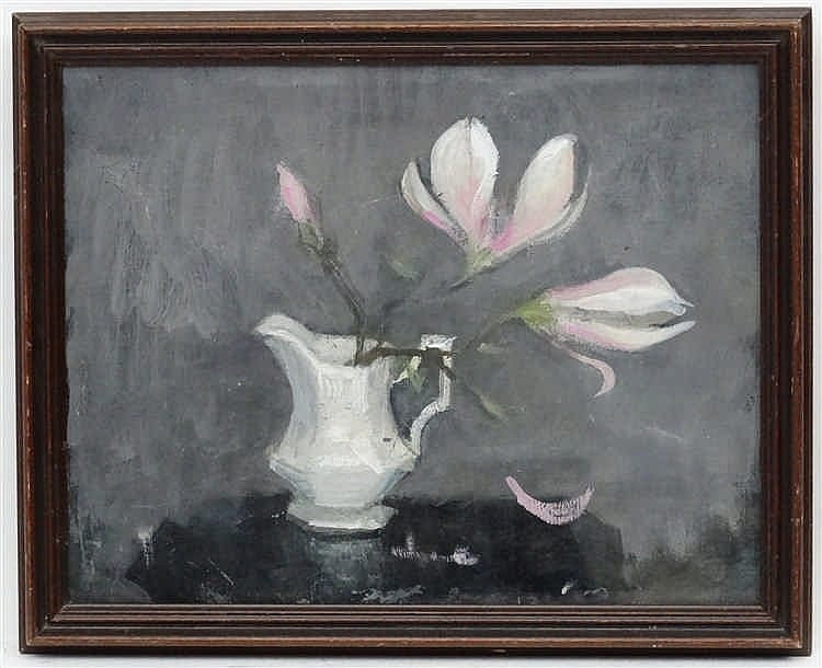 Barbara Dorf comparable auction result: barbara dorf 1933 2016 oil on canvas board magnolia in a victorian jug bears stamp verso from