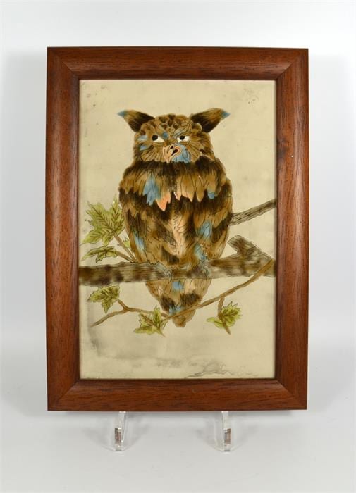 Andrew Hull comparable auction result: cobridge stoneware tile painted with an owl by andrew hull