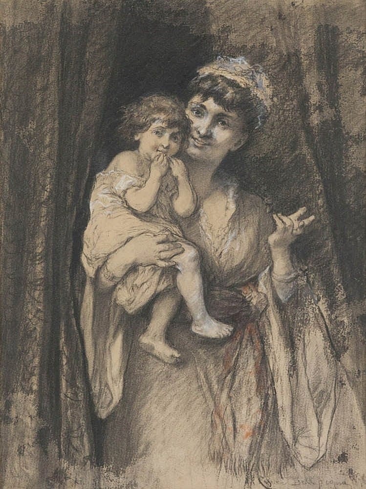 Cesare Dell'Acqua comparable auction result: cesare dell acqua 1821 1904 mother and child charcoal white and red chalk signed and dated framed