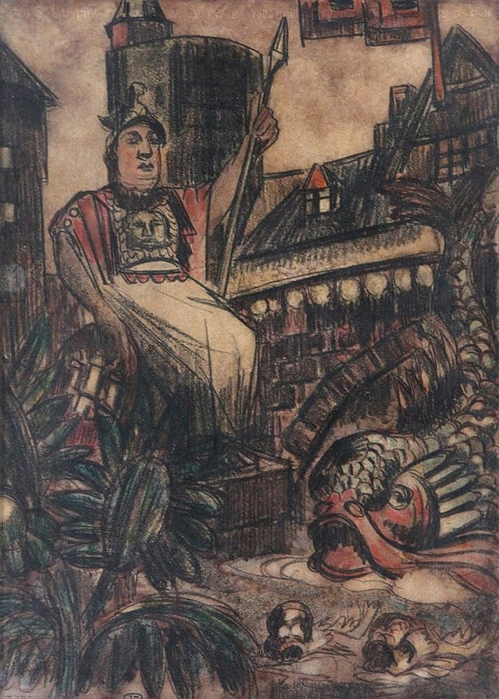 John Michaux comparable auction result: john michaux 1876 1956 charcoal and watercolour signed and with initials framed