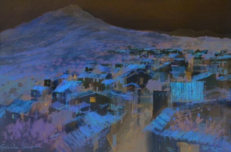 Grenville Cottingham comparable auction result: grenville cottingham 1943 2007 british spanish mountain town watercolour signed and inscribed on labels on the reverse 14 x 21