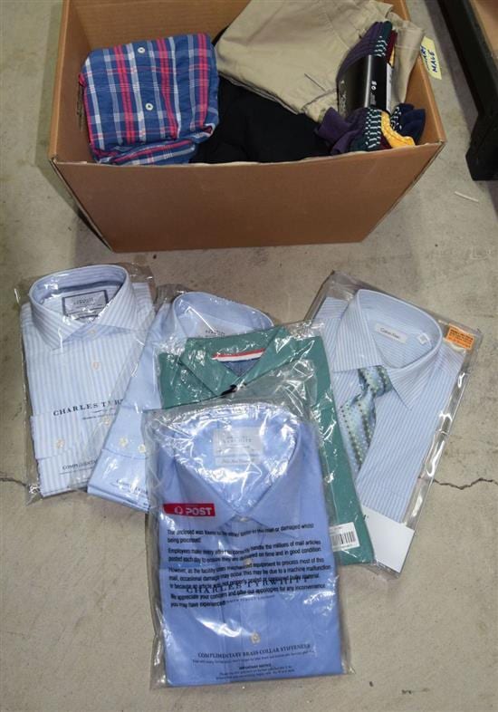 A. (1768) Charles comparable auction result: a box of assorted smart mens clothing incl charles tyrwhaitt shirts etc