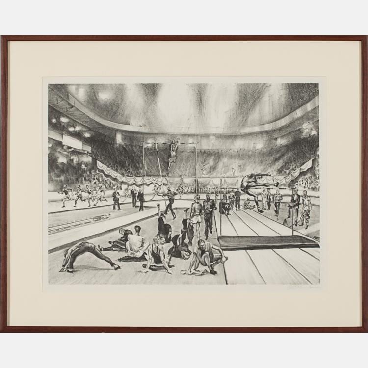 Joseph Webster Golinkin comparable auction result: joseph webster golinkin 1896 1977 indoor track meet 1938 lithograph