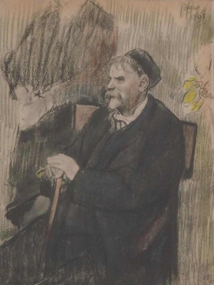 EDGAR DEGAS (FRENCH 1834-1917), LITHOGRAPH, "PORTRAIT DE HENRI ROVART", SIGNED #18/60, 1895 (IN PLATE), PUBLISHED BY J. LANGLOIS, FAUBOURG ST. MARTIN, PARIS, 1919. SHEET 9 3/4 X 7 3/8"; FRAMED AND GLAZED-29 1/2 X 25 1/2" PROVENANCE: VERSO sold by William J Jenack Auctioneers, lot 129 — auction record photograph