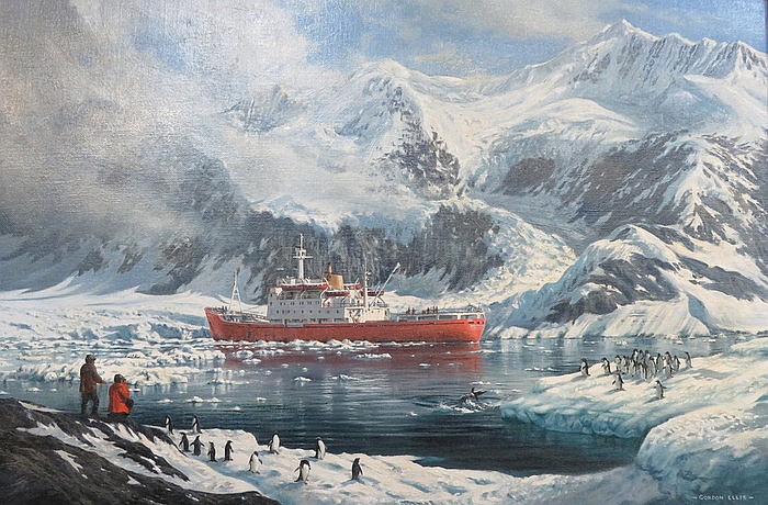 Gordon Ellis comparable auction result: gordon ellis framed oil on canvas royal research ship bransfield off th