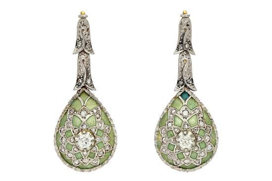 Jaime Mercadé Queralt comparable auction result: jaume mercad enamel and diamond long earrings circa 1930