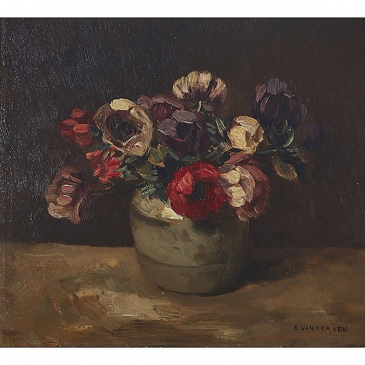 Emanuel Ernst Gerardus van der Ven comparable auction result: emanuel ernst gerardus van der ven 1866 1914 anemones in a stoneware vase oil on canvas signed e van der ven lower right 12 x 13 25 30 5 x 33 7 cm