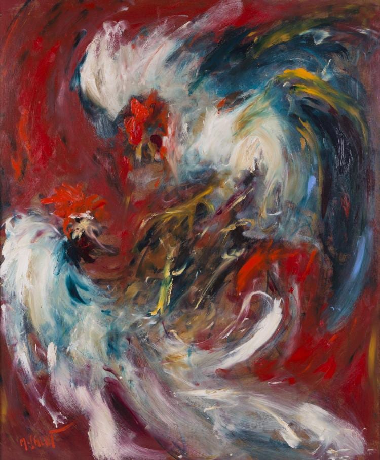 Michel Calvet comparable auction result: michel calvet 1956 combat de coqs