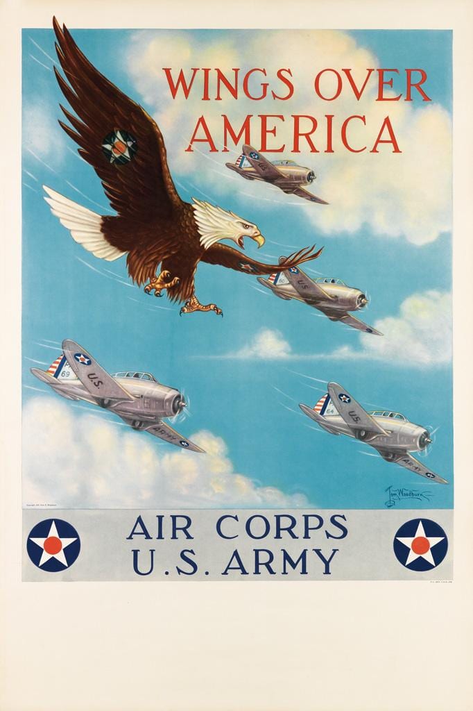Tom B. Woodburn comparable auction result: tom b woodburn 1893 1980 wings over america 1941 37x25 inches 95x63 cm