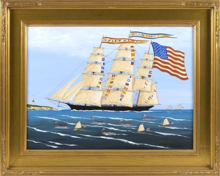 Dorie Cook comparable auction result: dorie cook american contemporary pilgrim acrylic on masonite 18 x 24 framed 25 x 31