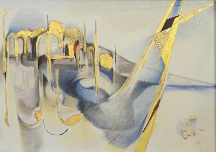 Philip Aziz comparable auction result: philip aziz canadian american 1923 2009 xanadu egg tempera on gesso panel 30 x 42 inscribed verso done by my hand and co