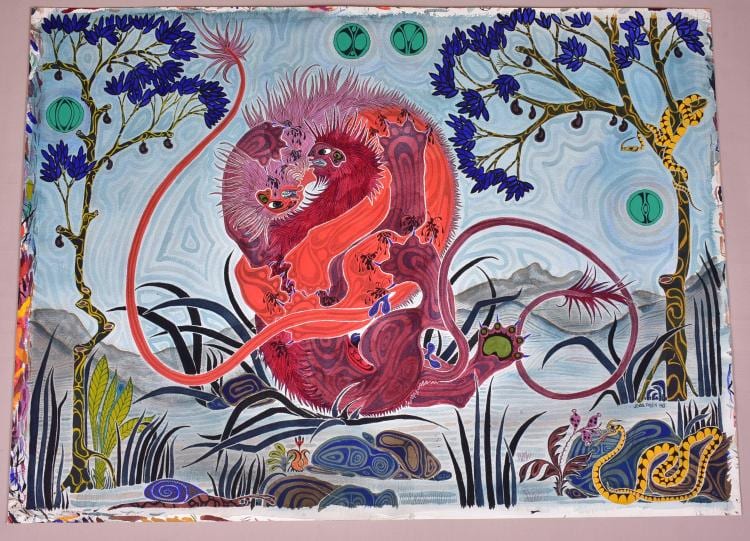 Jesse Allen comparable auction result: original jesse allen two lions fighting watercolor