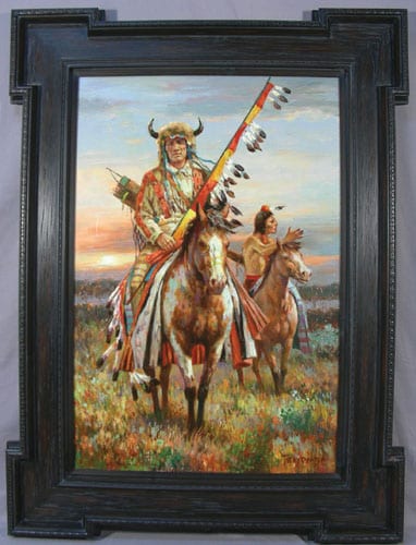 TROY DENTON ORIGINAL OIL ON CANVAS: TWO INDIANS ON HORSEBACK sold by Chamberlain Auction Gallery, lot 112 — auction record photograph