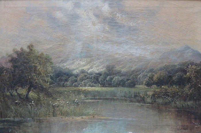 Charles Leader comparable auction result: charles leader pair of oil on canvases depicting peaceful river landscape