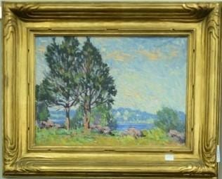 Robert Fulton Logan comparable auction result: robert fulton logan 1889 1959 oil on board spring landscape on the river signed r f logan 1917 13 x 9