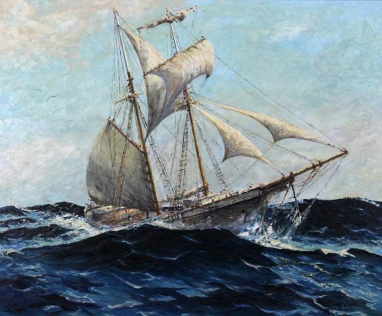 Auction comp thumbnail for MURRAY YORKE Sailing Ship Seascape Oil Painting (Hill Auction Gallery, Lot 323)