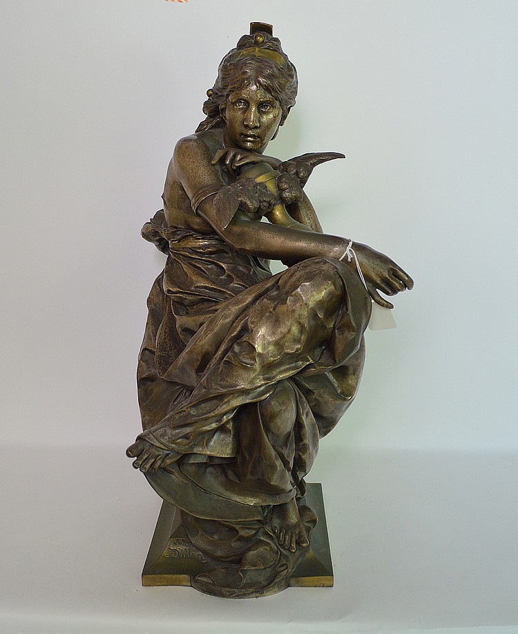 Julien Dillens comparable auction result: julien dillens belgian 1849 1904 bronze sculpture seated maiden ht 24